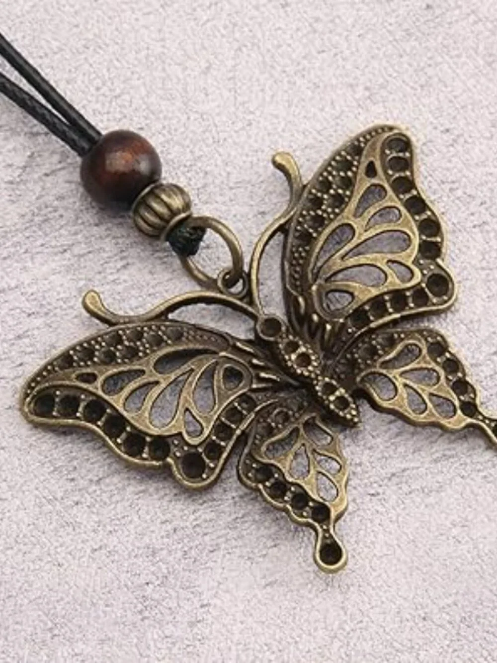 NEW Leather Cord Necklace Large Butterfly Pendant Boho Bohemian Jewelry Standout - Picture 1 of 5